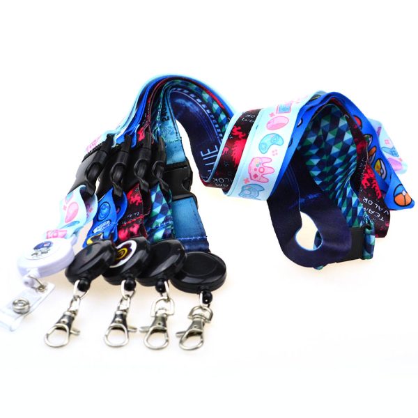 Custom Logo Woven Embroidery Lanyard Keychain Double Side Lanyards Keychains - Image 2